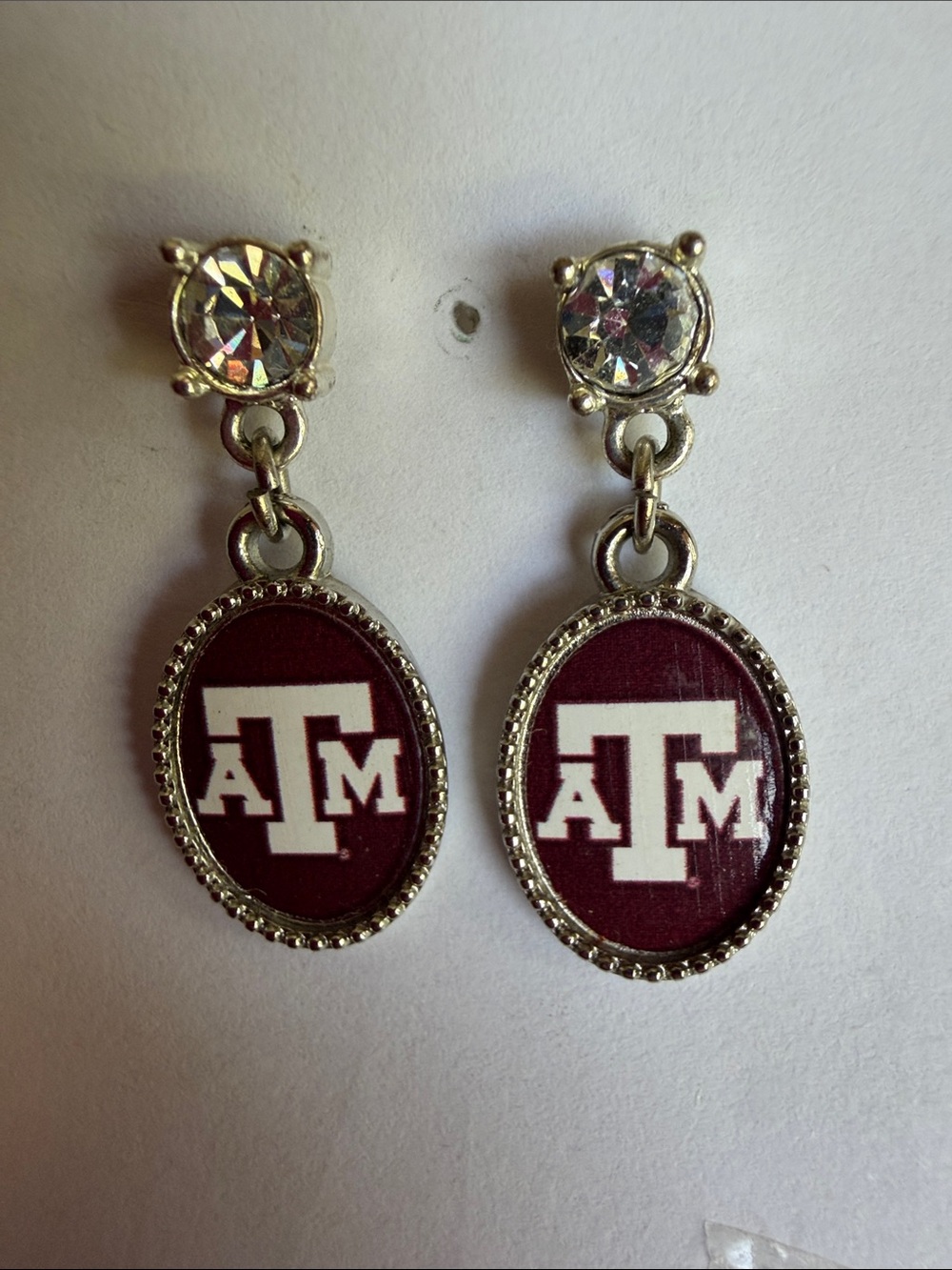 Texas A&M rhinestone stud earrings, Maroon and White Game Day jewelry
